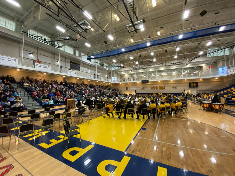 Band performing in gym