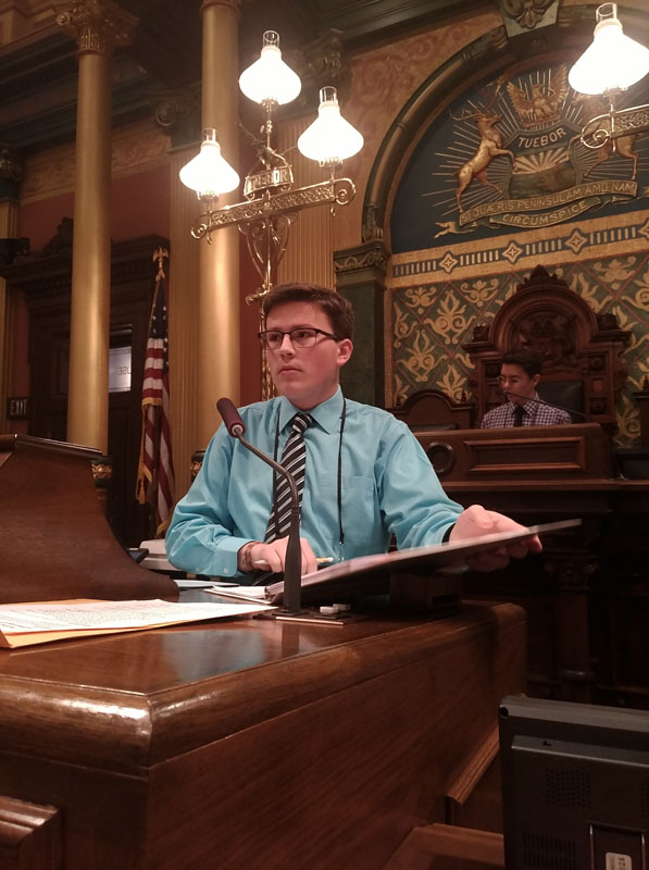 Student participating in YIG conference at state capitol