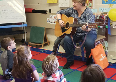 Mystery reader playing guitar