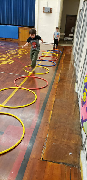 Hula hoops on gym floor