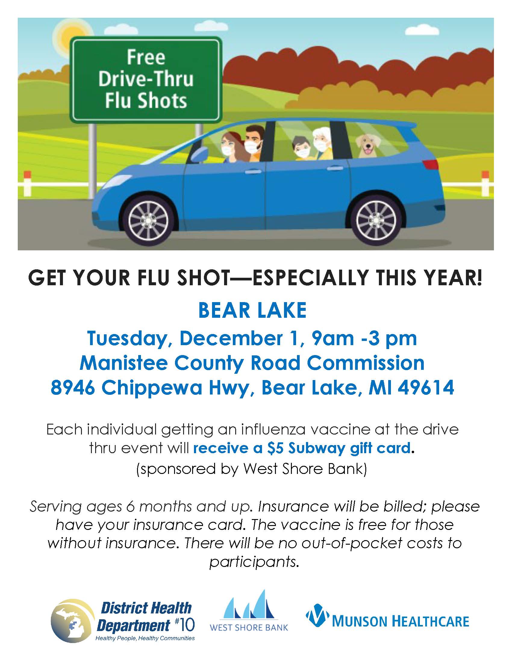 Bear Lake Only Drive Thru Flyer (1) December 1 Free Flu Shot Clinic