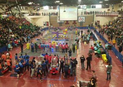 Students competing at robotics tournament