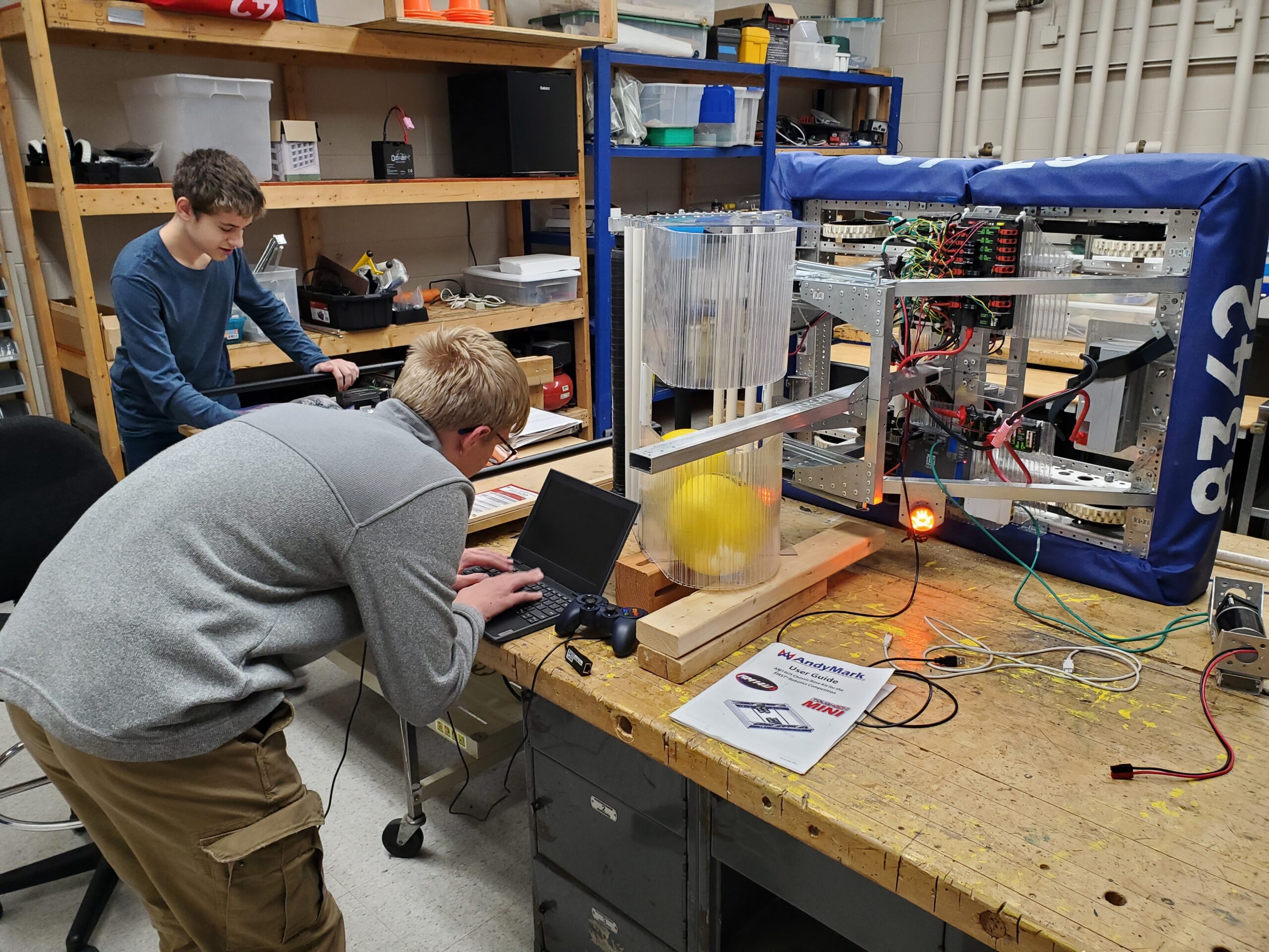 Students working on robotics project