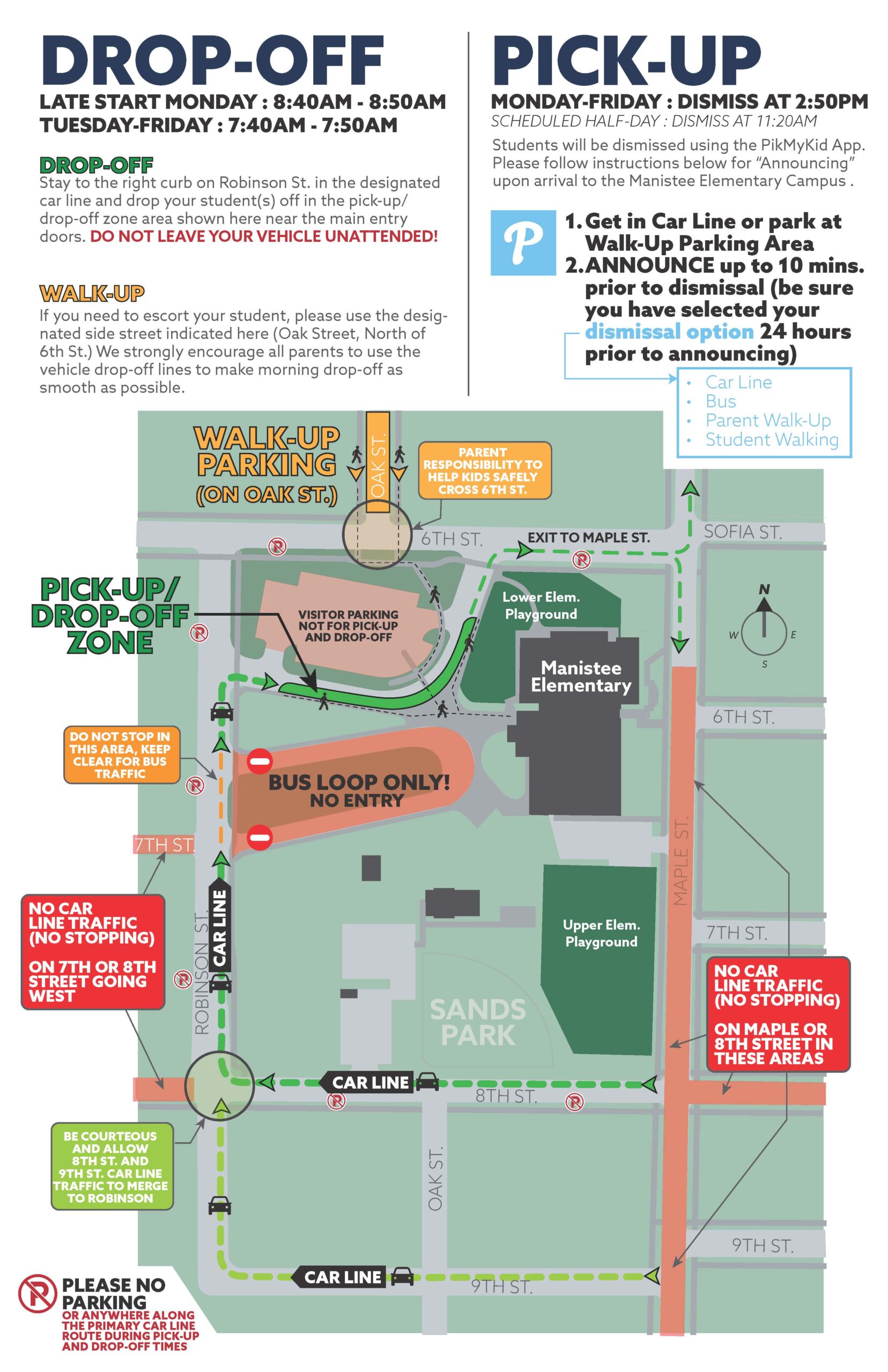Manistee Elementary School Pick Up & Drop Off Map 