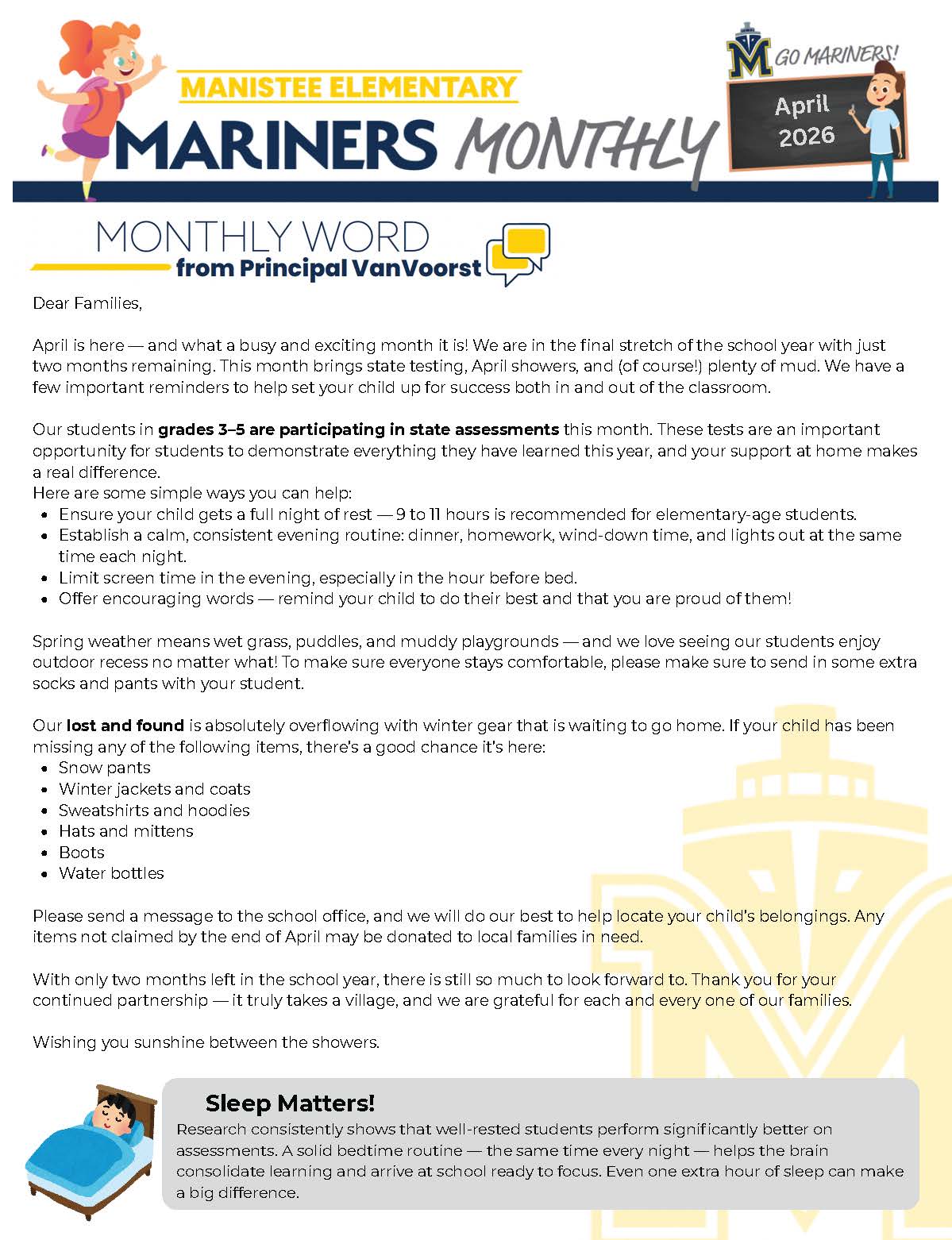 MES April 2026 newsletter page 1