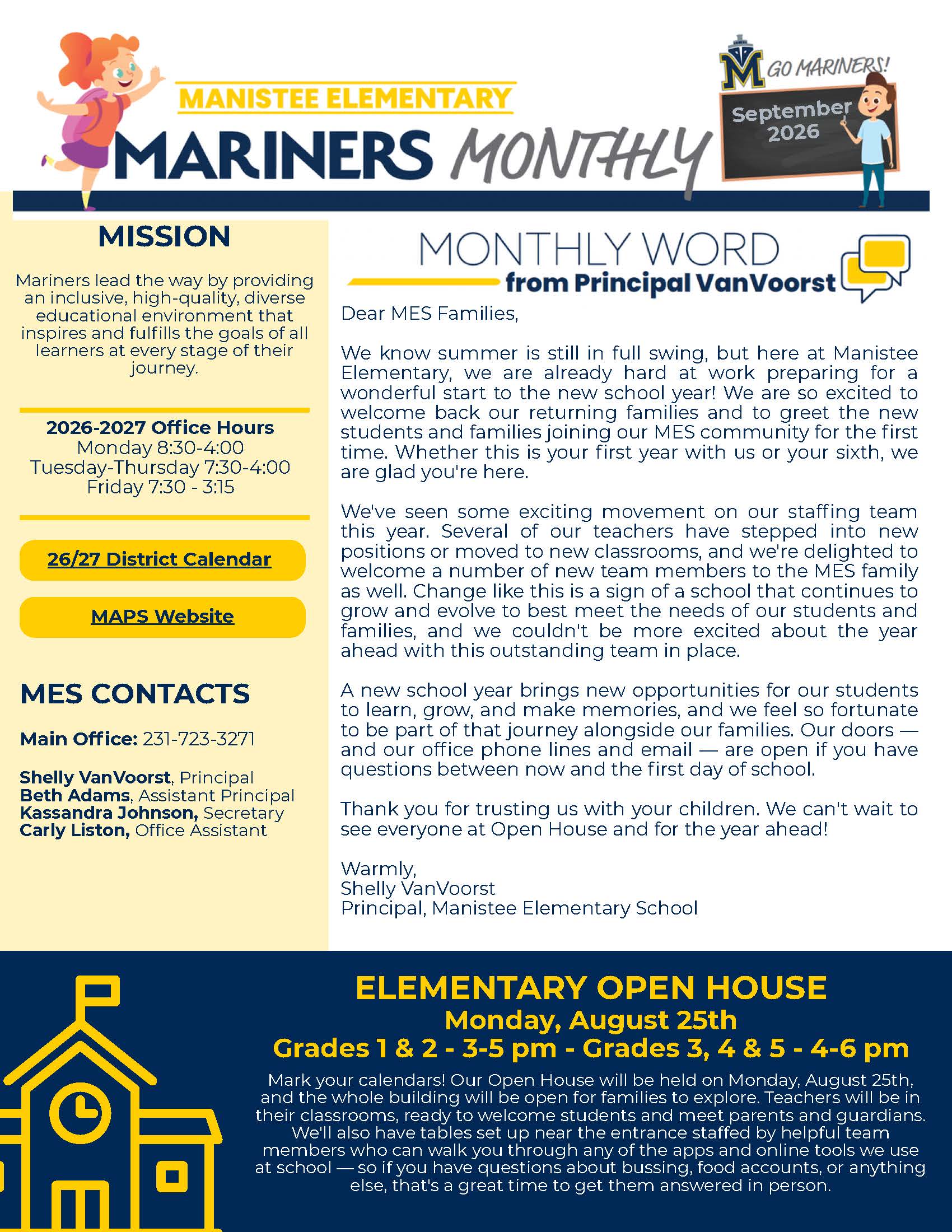 MES September 2026 Newsletter page 1