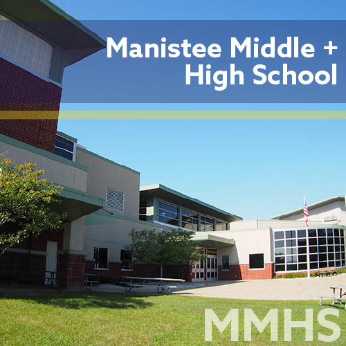 MMHS Home tile with photo of exterior of school